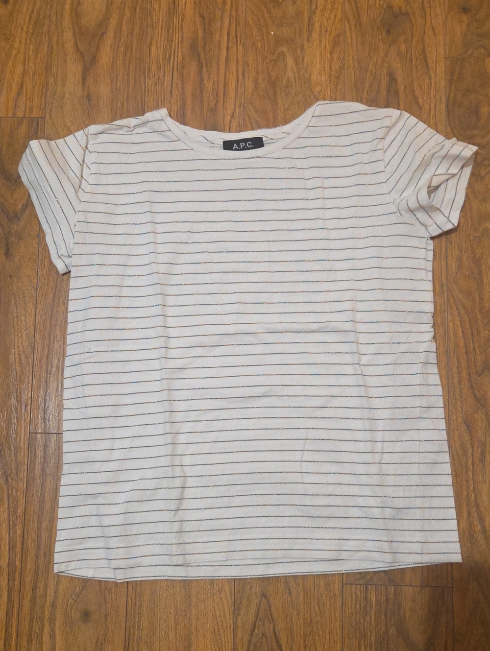 A.P.C. Women's White Stripe Crewneck Tee Size S